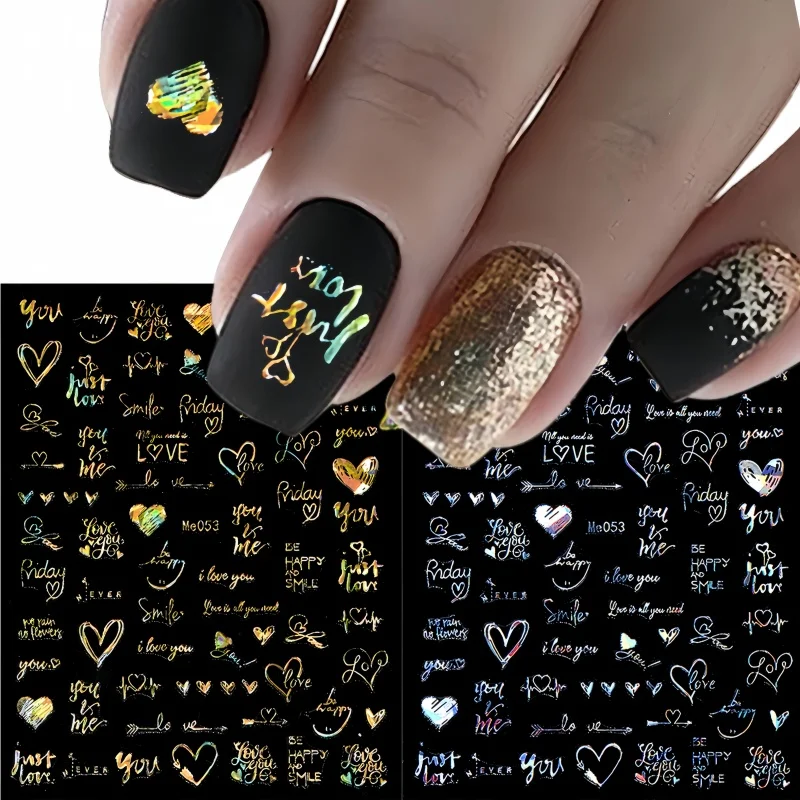 1PCS Laser Love Letter Nail Sticker Nail Art Decoration Flower Star supplies Decals Press On Nails Stickers Parts