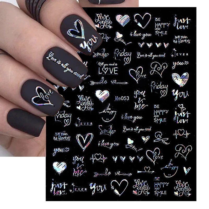 1PCS Laser Love Letter Nail Sticker Nail Art Decoration Flower Star supplies Decals Press On Nails Stickers Parts thumbnail 3
