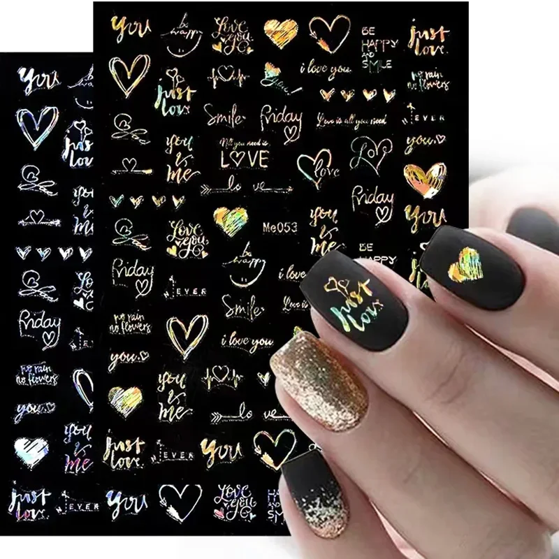 1PCS Laser Love Letter Nail Sticker Nail Art Decoration Flower Star supplies Decals Press On Nails Stickers Parts thumbnail 2