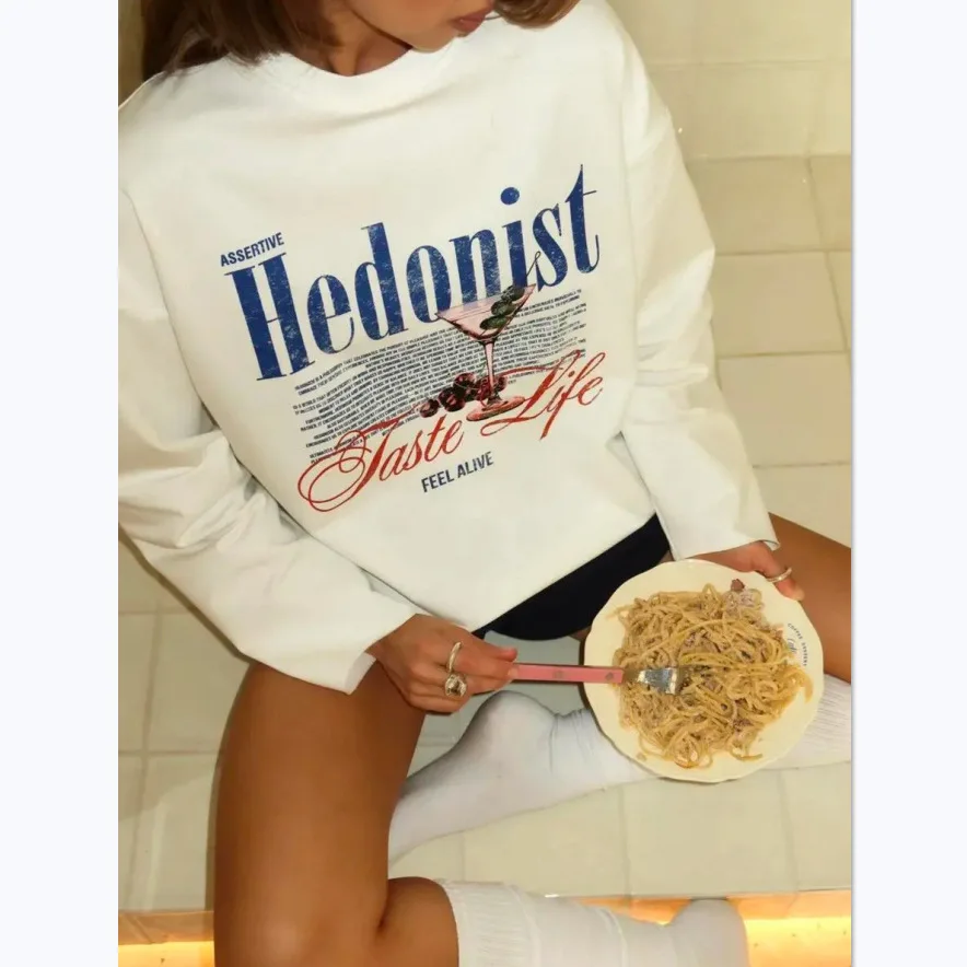 White Pure Cotton Long Sleeve T-Shirt Women's American Style Spring Autumn New Fashion Retro Print Lazy Style Top thumbnail 2