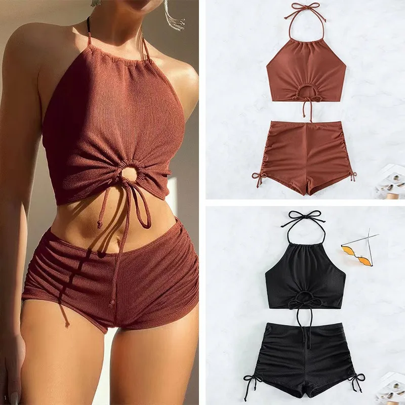 Solid Color Halter Neck Bikini Separate Swimwear Women's Sexy Strapless Top for Beach Vacation Hot Spring Summer Swimwear thumbnail 3