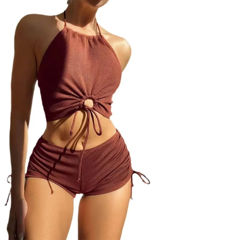 Solid Color Halter Neck Bikini Separate Swimwear Women's Sexy Strapless Top for Beach Vacation Hot Spring Summer Swimwear thumbnail 6