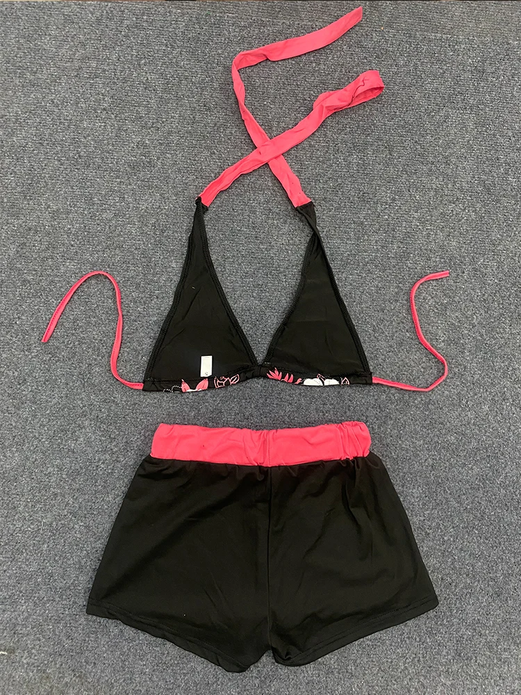 Summer Beach Ins Fashion Hot Sexy Ladies Split Two Piece Bikini Beautiful Vintage Contrast Flower Print Suspender Bra Shorts Set thumbnail 6