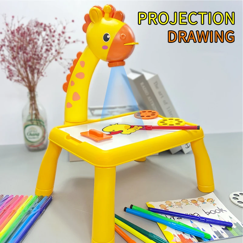Kid's led projector drawing table mini toy painting set table educational board Creative learning tools painting toys gift