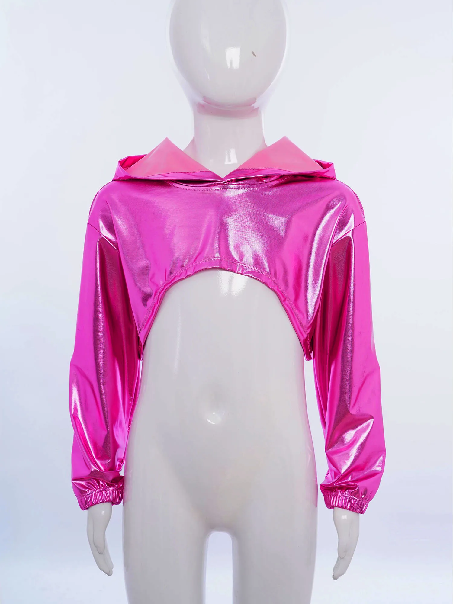 Girls Hip Hop Jazz Street Dance Costume Asymmetrical Hem Metallic Cropped Hoodie School Party Stage Performance Dancewear thumbnail 2