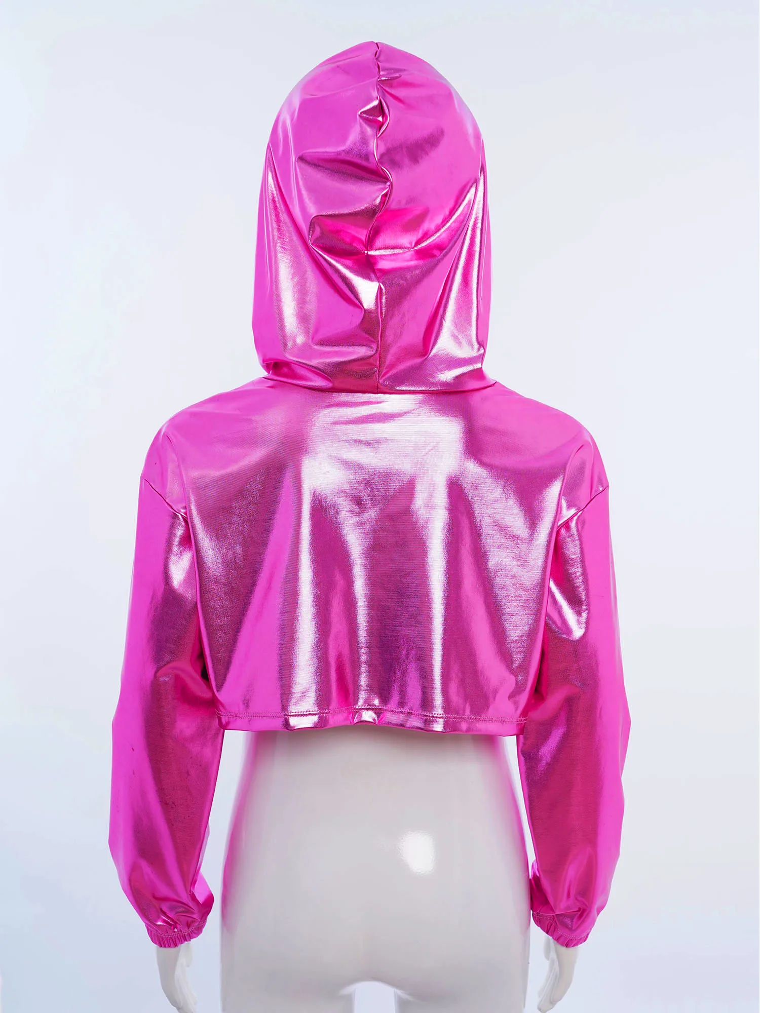 Girls Hip Hop Jazz Street Dance Costume Asymmetrical Hem Metallic Cropped Hoodie School Party Stage Performance Dancewear thumbnail 3