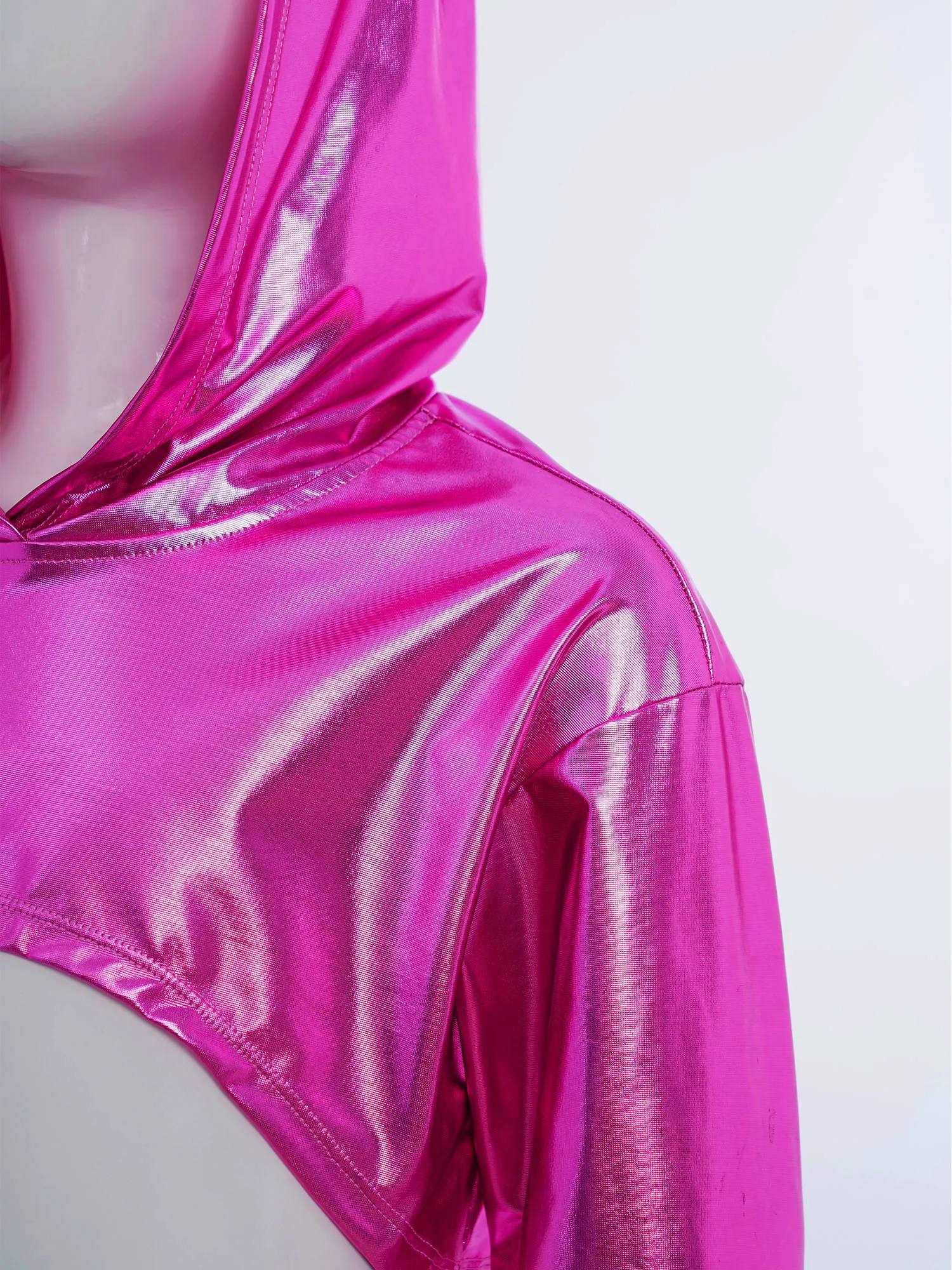 Girls Hip Hop Jazz Street Dance Costume Asymmetrical Hem Metallic Cropped Hoodie School Party Stage Performance Dancewear thumbnail 4