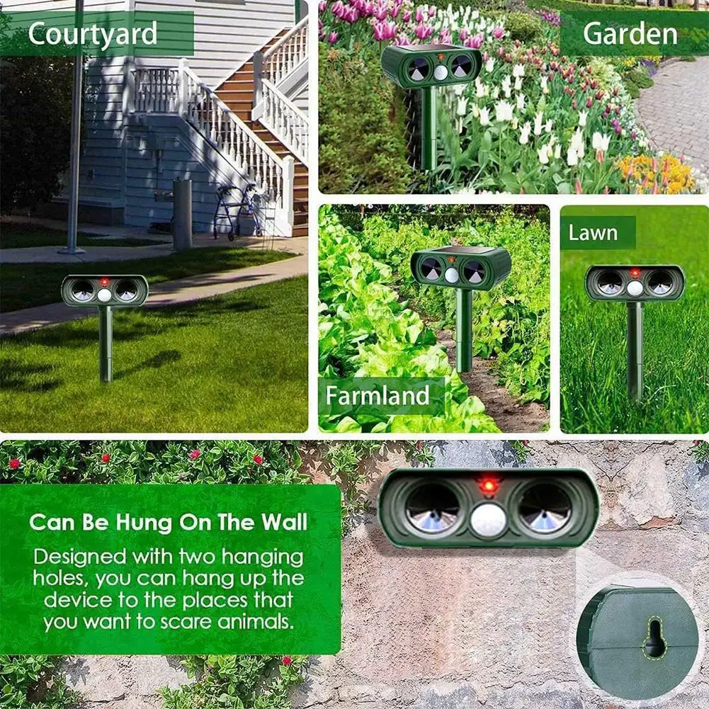Outdoor LED Light Alarm Ultrasonic Cat Dog Repellant Solar Power Rechargeable Garden Repellers For Garden thumbnail 5