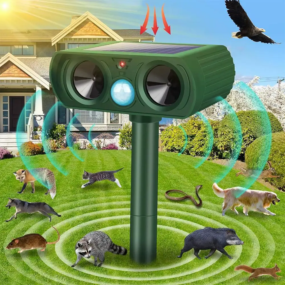 Outdoor LED Light Alarm Ultrasonic Cat Dog Repellant Solar Power Rechargeable Garden Repellers For Garden thumbnail 3