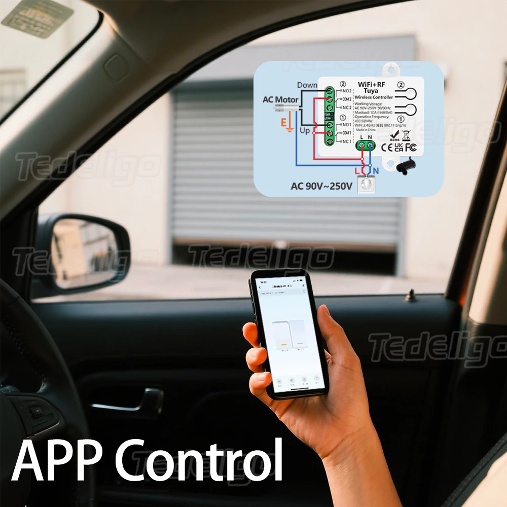 Tuya Wifi Smart Switch wireless Remote Control with AC110V 220V 2CH Receiver relay via Alexa Google Home for Light/Garage Motor thumbnail 3