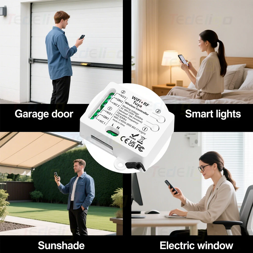 Tuya Wifi Smart Switch wireless Remote Control with AC110V 220V 2CH Receiver relay via Alexa Google Home for Light/Garage Motor thumbnail 6