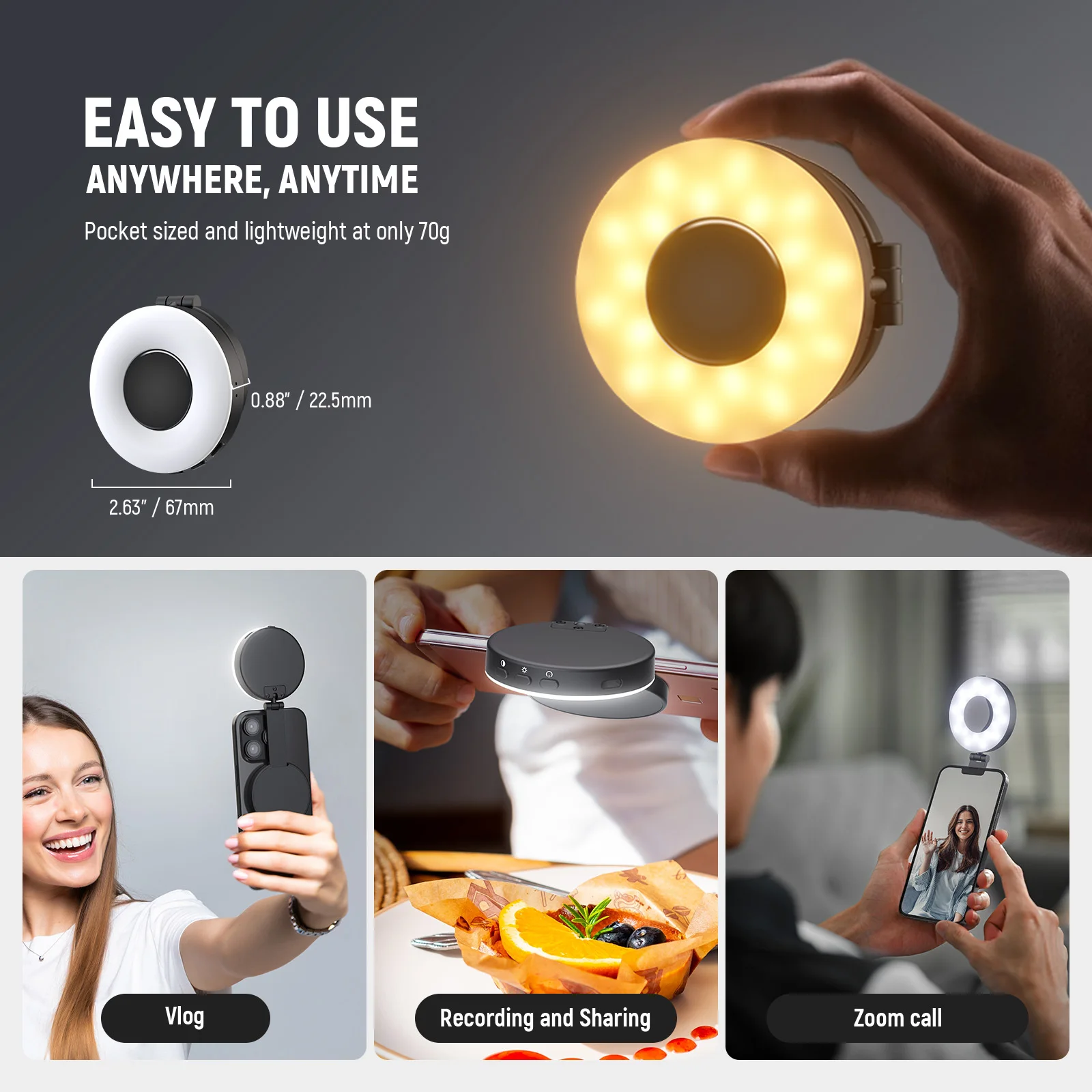 NEEWER Magnetic Selfie Light Compatible with MagSafe iPhone, 4 Mode CRI95+ 1.5W Plastic Folding LED Phone Fill Ring Lighting thumbnail 6