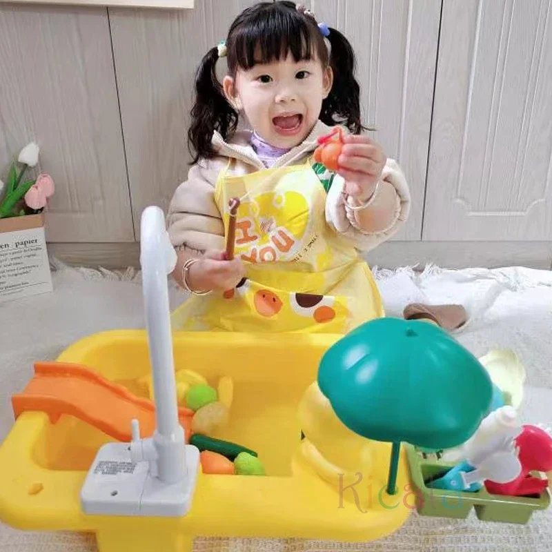 Kids Kitchen Sink Toys Electric Dishwasher Playing Toy With Running Water Pretend Play Food Fishing Toy Role Playing Girls Gift thumbnail 2