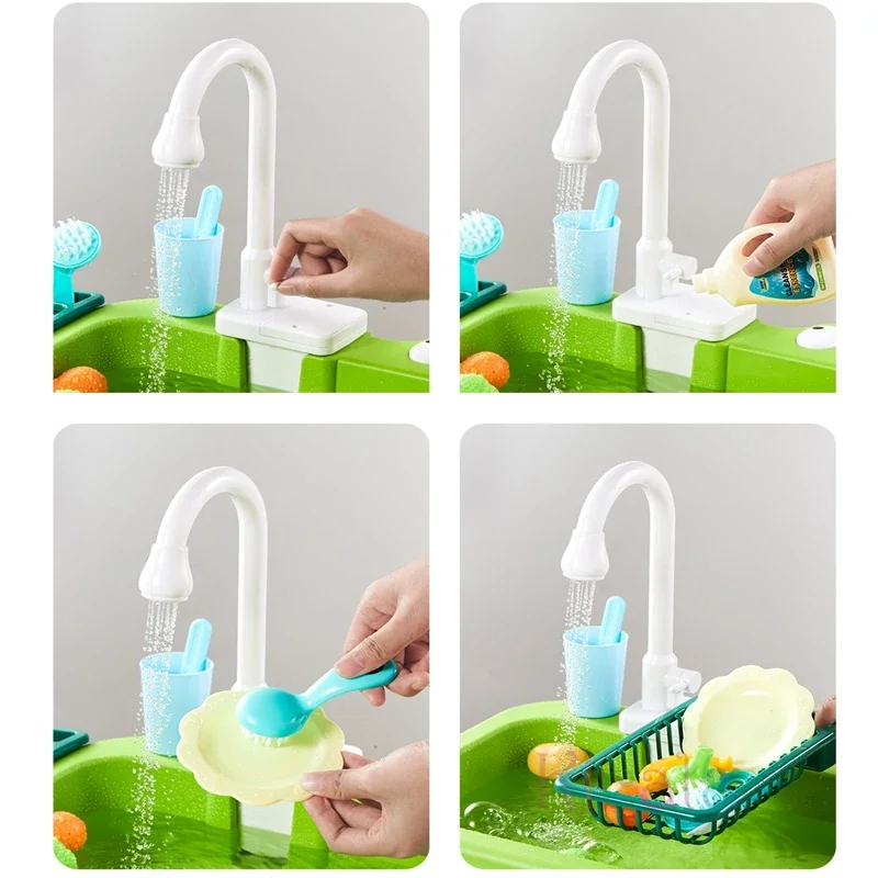 Kids Kitchen Sink Toys Electric Dishwasher Playing Toy With Running Water Pretend Play Food Fishing Toy Role Playing Girls Gift thumbnail 4
