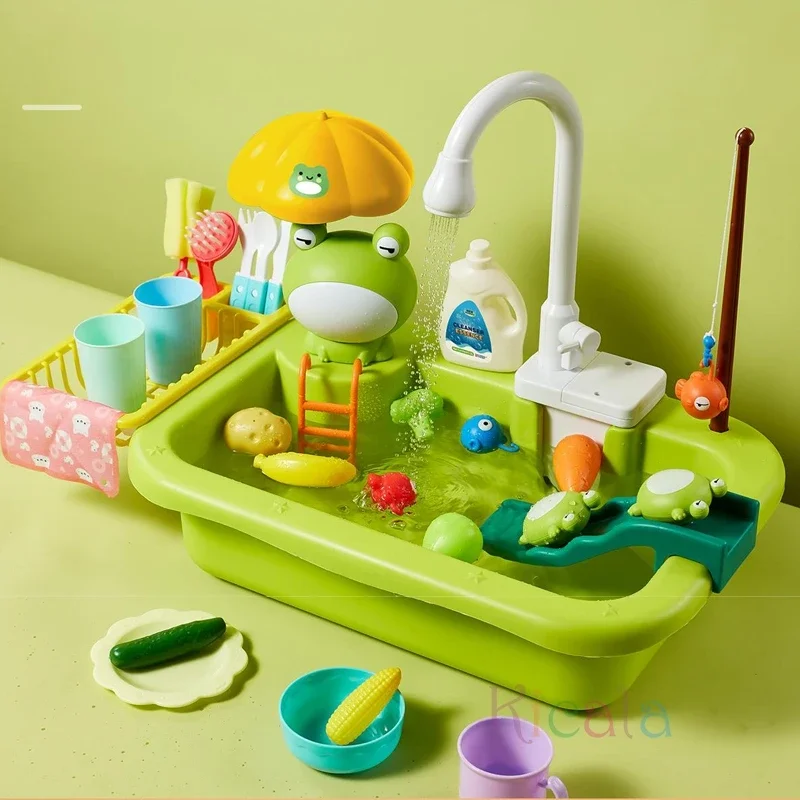 Kids Kitchen Sink Toys Electric Dishwasher Playing Toy With Running Water Pretend Play Food Fishing Toy Role Playing Girls Gift thumbnail 6