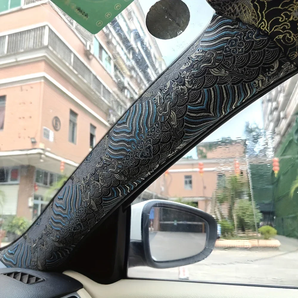 1PCS Car Interior Stickers High-grade Brocade Satin Embroidery Stickers Self-adhesive Fabric Stickers Universal AB Pillar Backi thumbnail 4