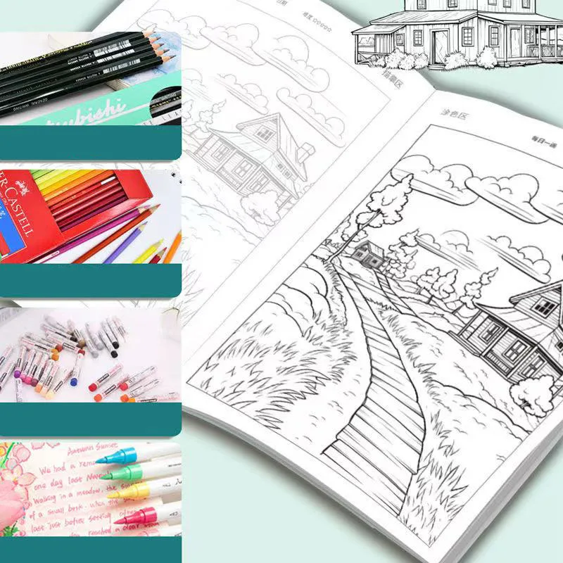 Artistic Drawing Practice Book - Landscape Tracing & Pen Control Coloring Books Adults Stress-Relief Pencil Sketch Album Art thumbnail 3