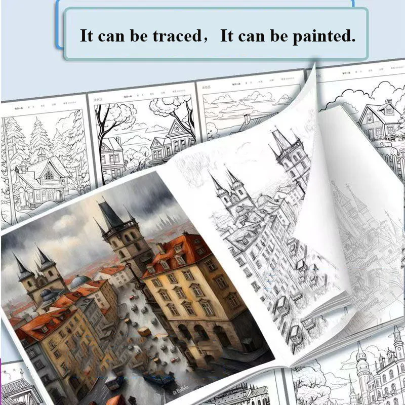 Artistic Drawing Practice Book - Landscape Tracing & Pen Control Coloring Books Adults Stress-Relief Pencil Sketch Album Art thumbnail 2