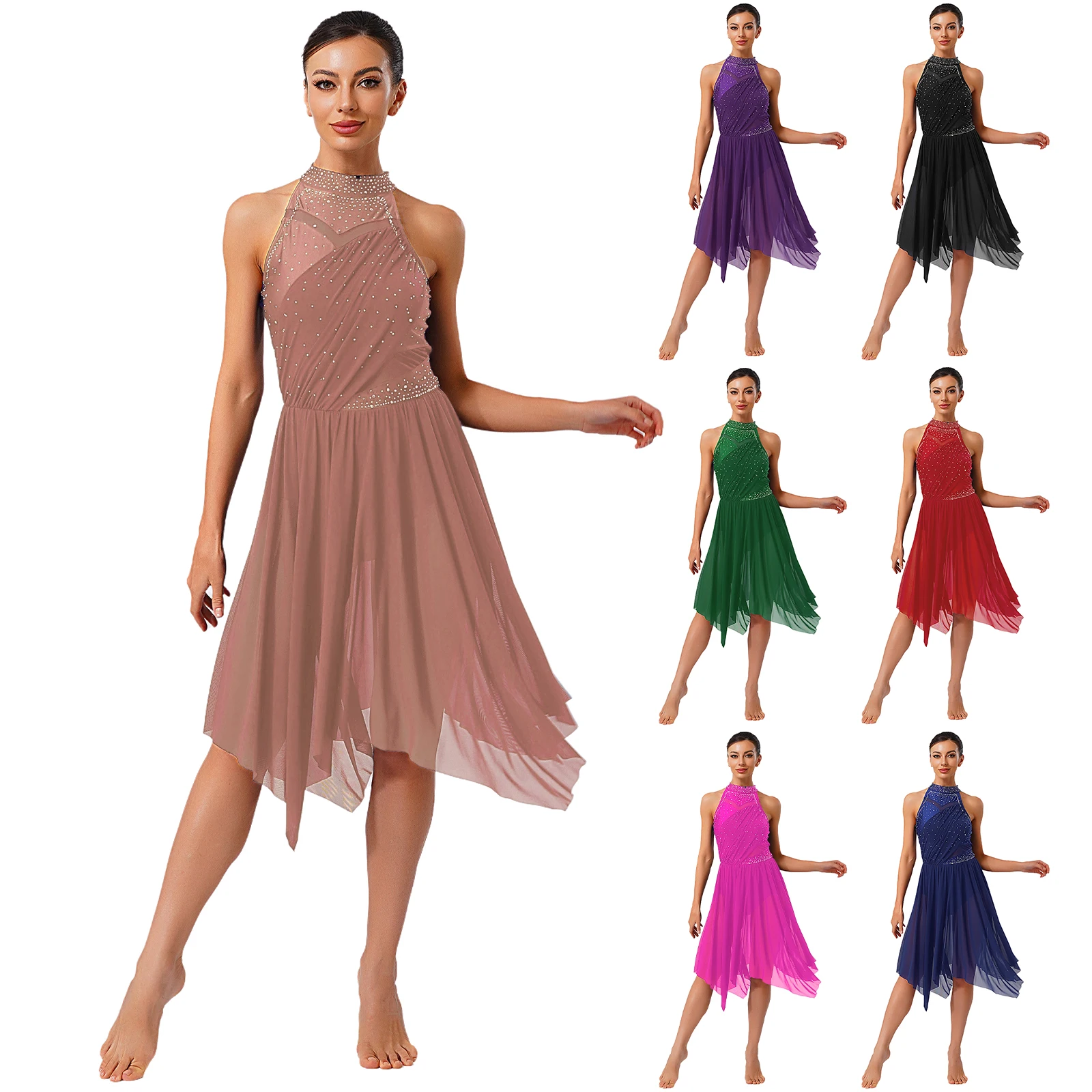 Women Lyrical Modern Classical Dance Performance Dress Sheer Mesh Lightweight Waltz Ballroom Classes Dance Competitions Costumes thumbnail 5