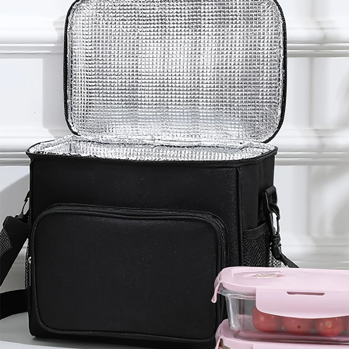 Black Cationic Lunch Box - Simple Office Worker Handheld Insulated Thermal Bag (1pc) thumbnail 2