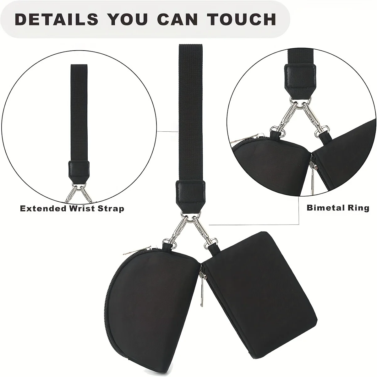 2-in-1 portable card holder: multi-functional mini coin purse, with zipper, wrist strap & keychain, for bank card storage thumbnail 3
