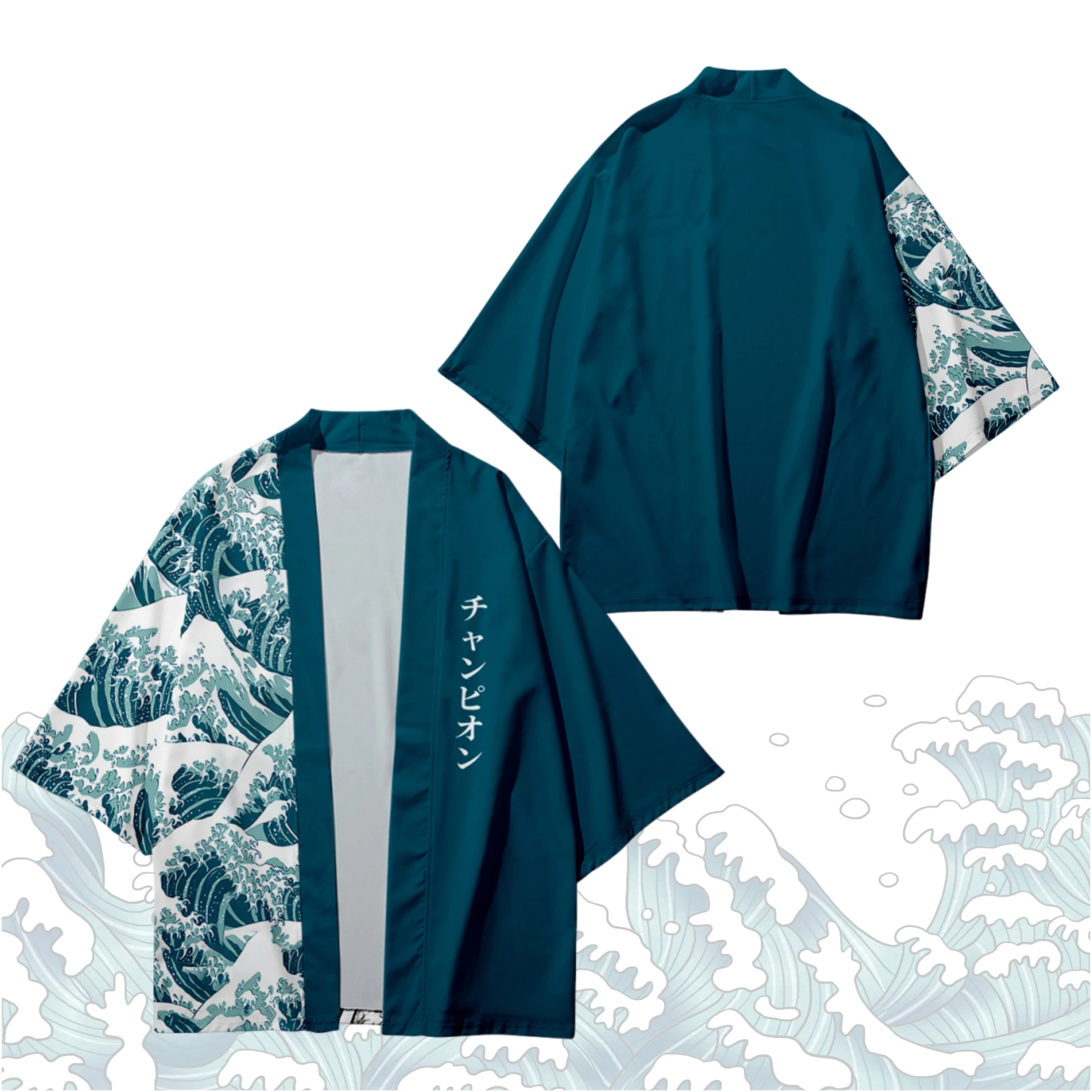 Japanese Kimono Cardigan Wave Pattern Yukata Haori Men Women Streetwear Retro Kimono Traditional Cosplay Costume Loose Outwear thumbnail 3