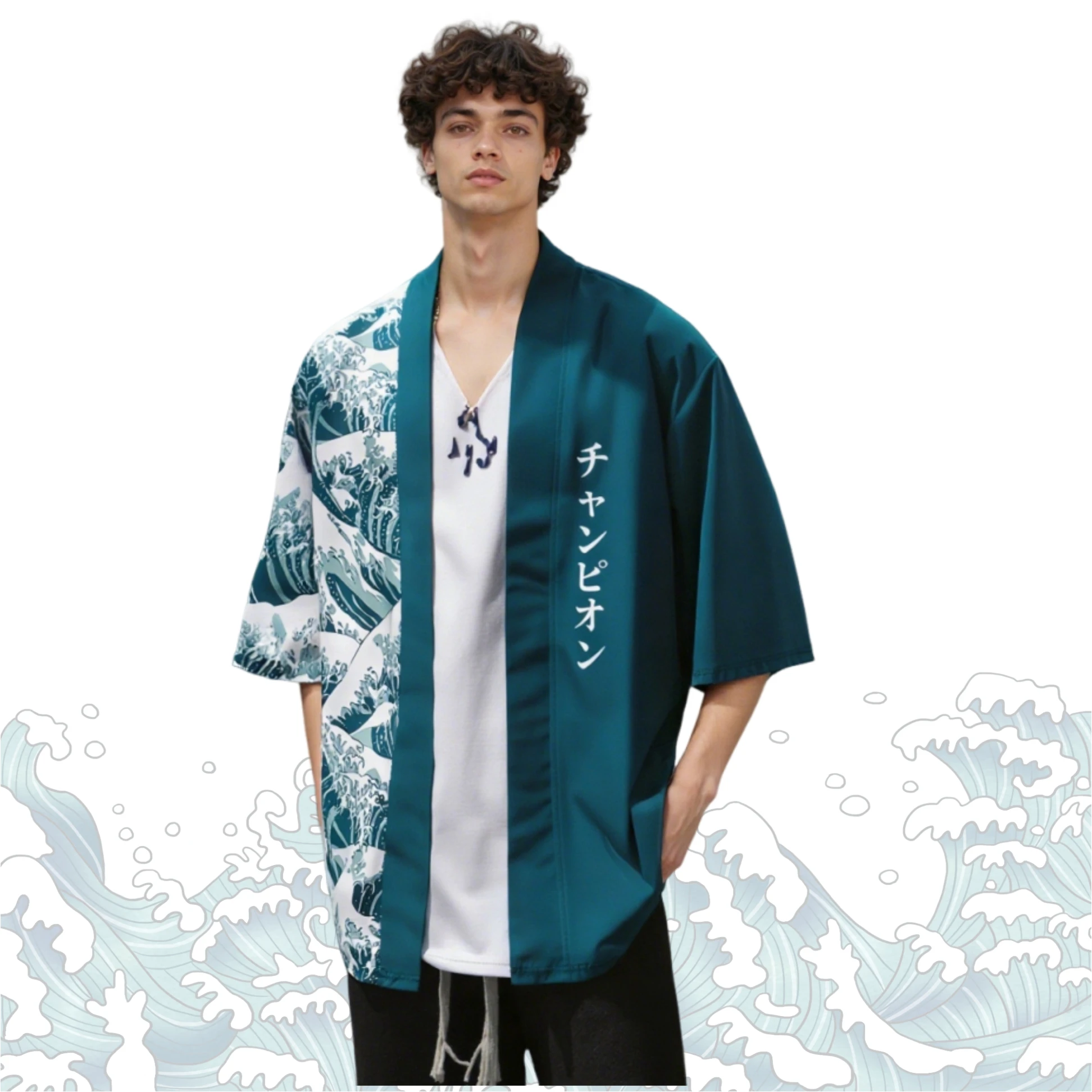 Japanese Kimono Cardigan Wave Pattern Yukata Haori Men Women Streetwear Retro Kimono Traditional Cosplay Costume Loose Outwear thumbnail 5