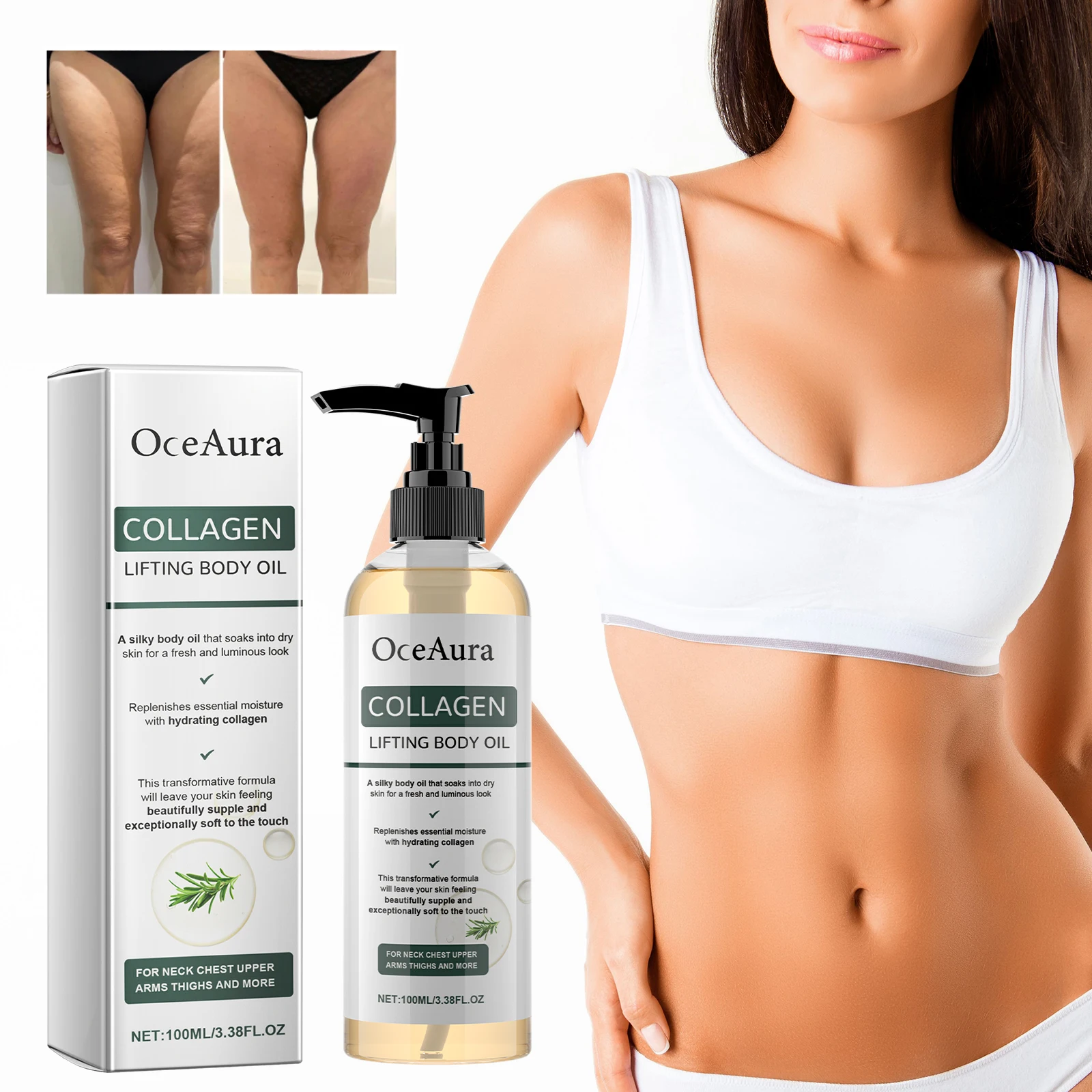 OceAura Collagen Body Oil Moisturizing and Moisturizing Whole Body Massage Essential Oil for Dry Skin Moisturizer Hydrating thumbnail 2