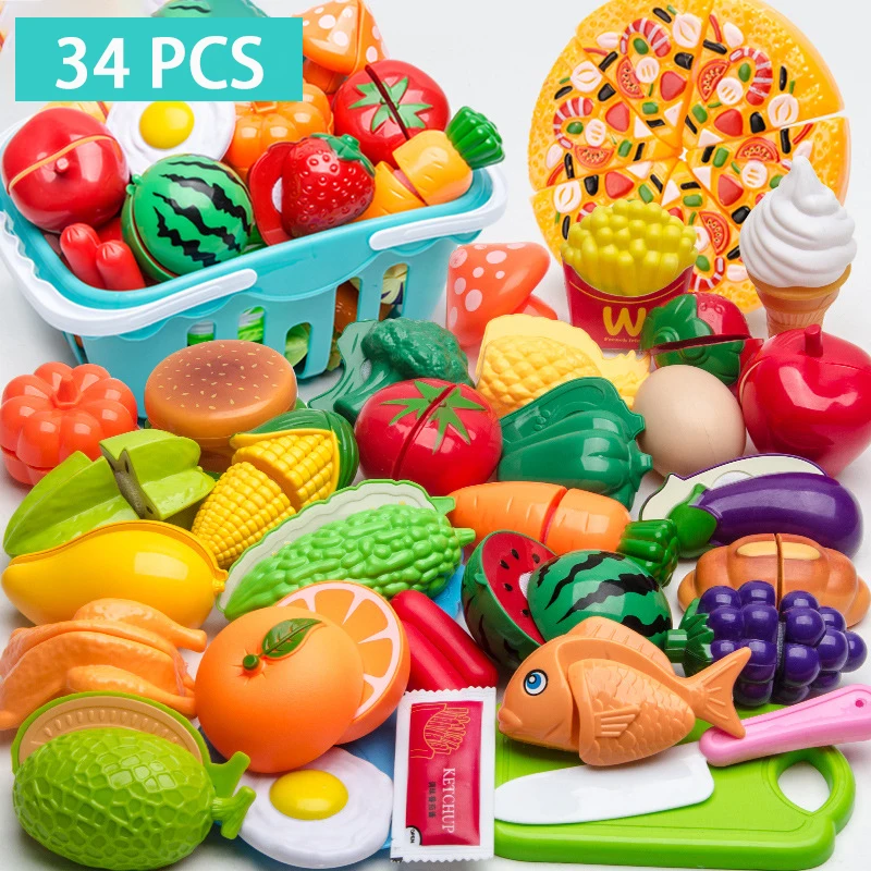 Plastic Kitchen Toy Set Educational Toy Cut Fruit Vegetable Pizza Food Play House Simulation Toys Pretend Play Kids Toys Gifts