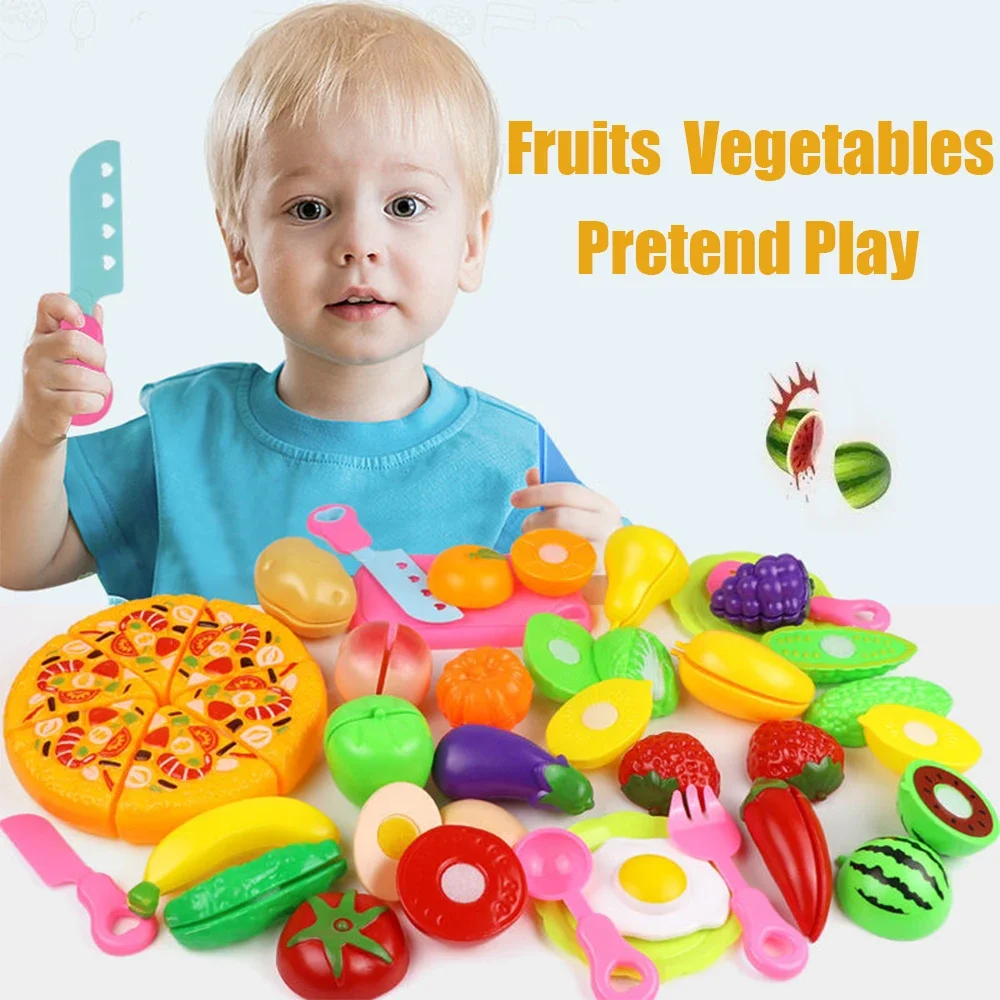 Plastic Kitchen Toy Set Educational Toy Cut Fruit Vegetable Pizza Food Play House Simulation Toys Pretend Play Kids Toys Gifts thumbnail 3