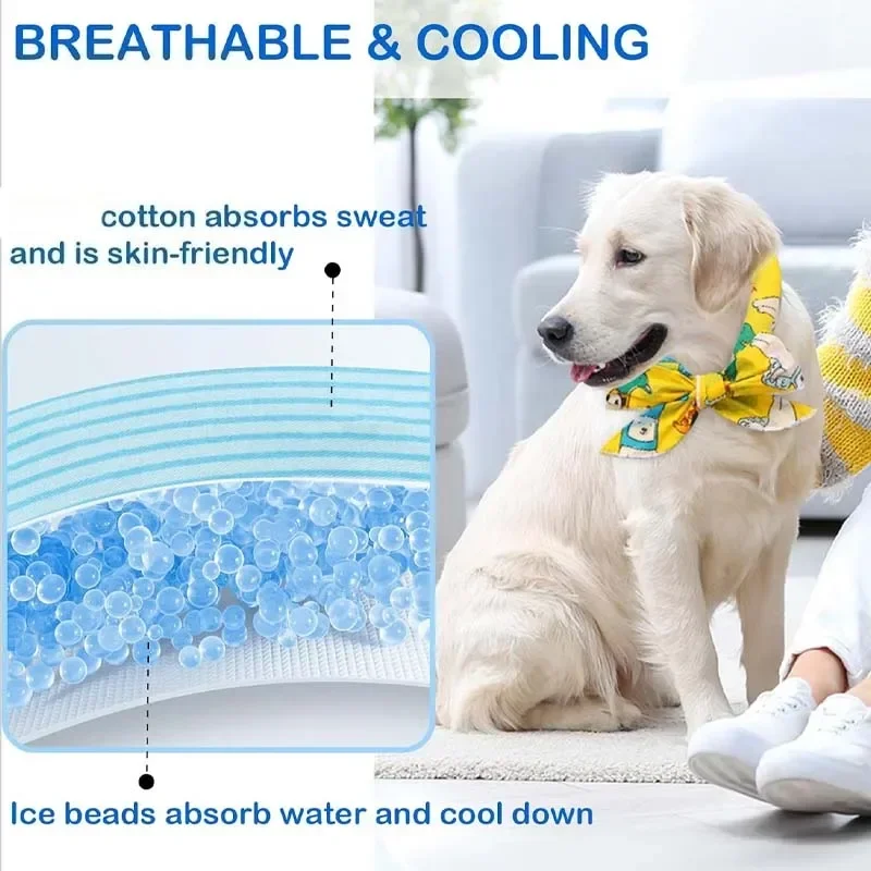 1-20PCS Summer Pet Cooling Scarf for Cats Dogs Ice Collar Cartoon Design Breathable Heat Relief Outdoor Travel Accessory thumbnail 4