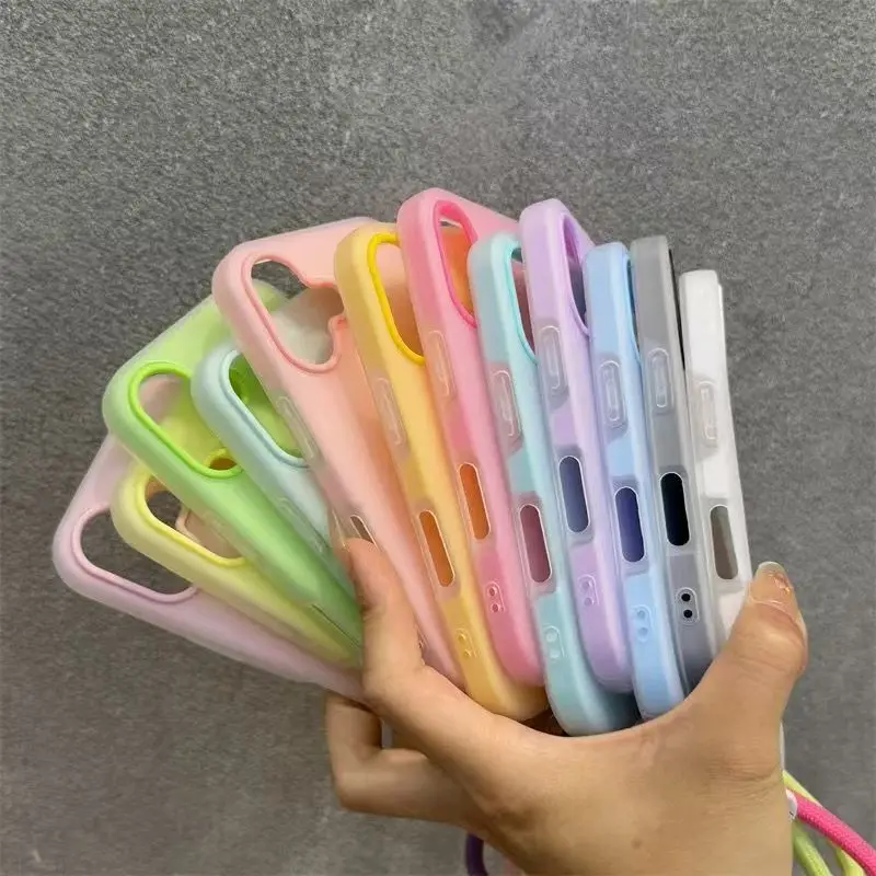 Soft Matte Candy Transparent Phone Case For iPhone 17 16 Pro Max 15 14 13 12 11 XS X 7 8 Plus 16e Hand Wrist Strap Lanyard Cover thumbnail 6