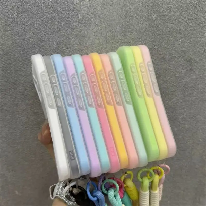 Soft Matte Candy Transparent Phone Case For iPhone 17 16 Pro Max 15 14 13 12 11 XS X 7 8 Plus 16e Hand Wrist Strap Lanyard Cover thumbnail 5