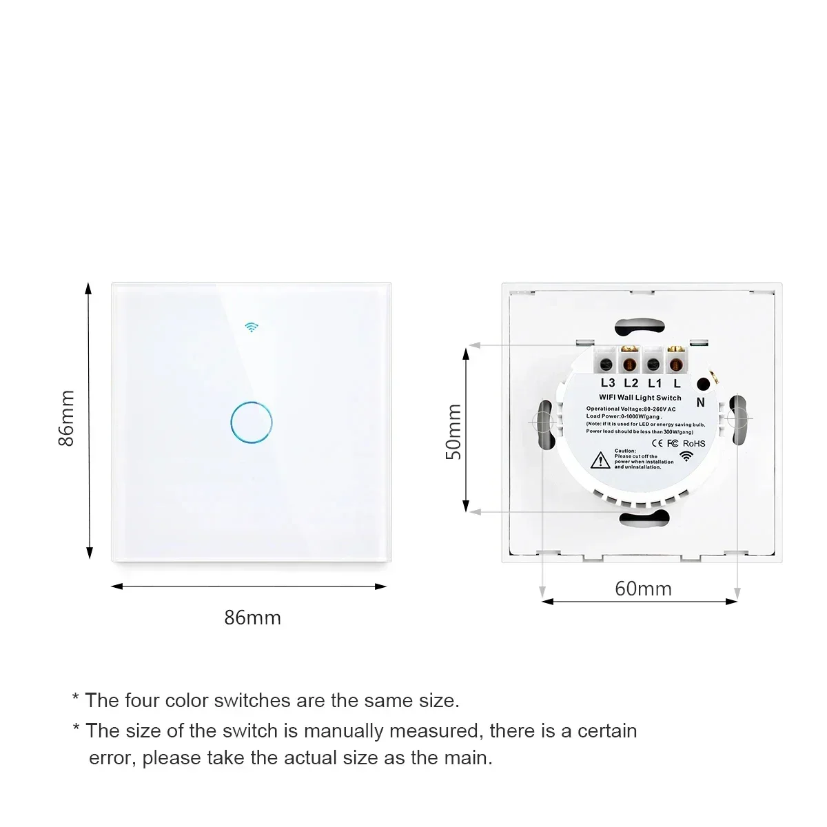 Works with Tuya WiFi Touch Switch Light Wall Smart Switch for EU Smart Home Life Alexa Google Home 433RF WiFi Remote 1/2/3 Gang thumbnail 5