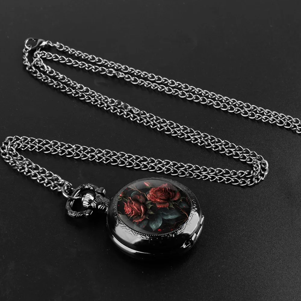 Rose Pendant Glass Dome Pocket Watch Souvenir Chain Clock Arabic Numerals with Personality Gift for Women Men thumbnail 3