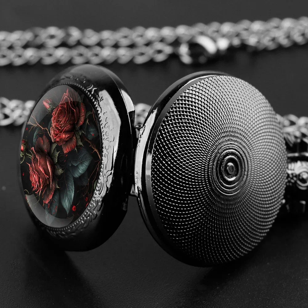Rose Pendant Glass Dome Pocket Watch Souvenir Chain Clock Arabic Numerals with Personality Gift for Women Men thumbnail 4