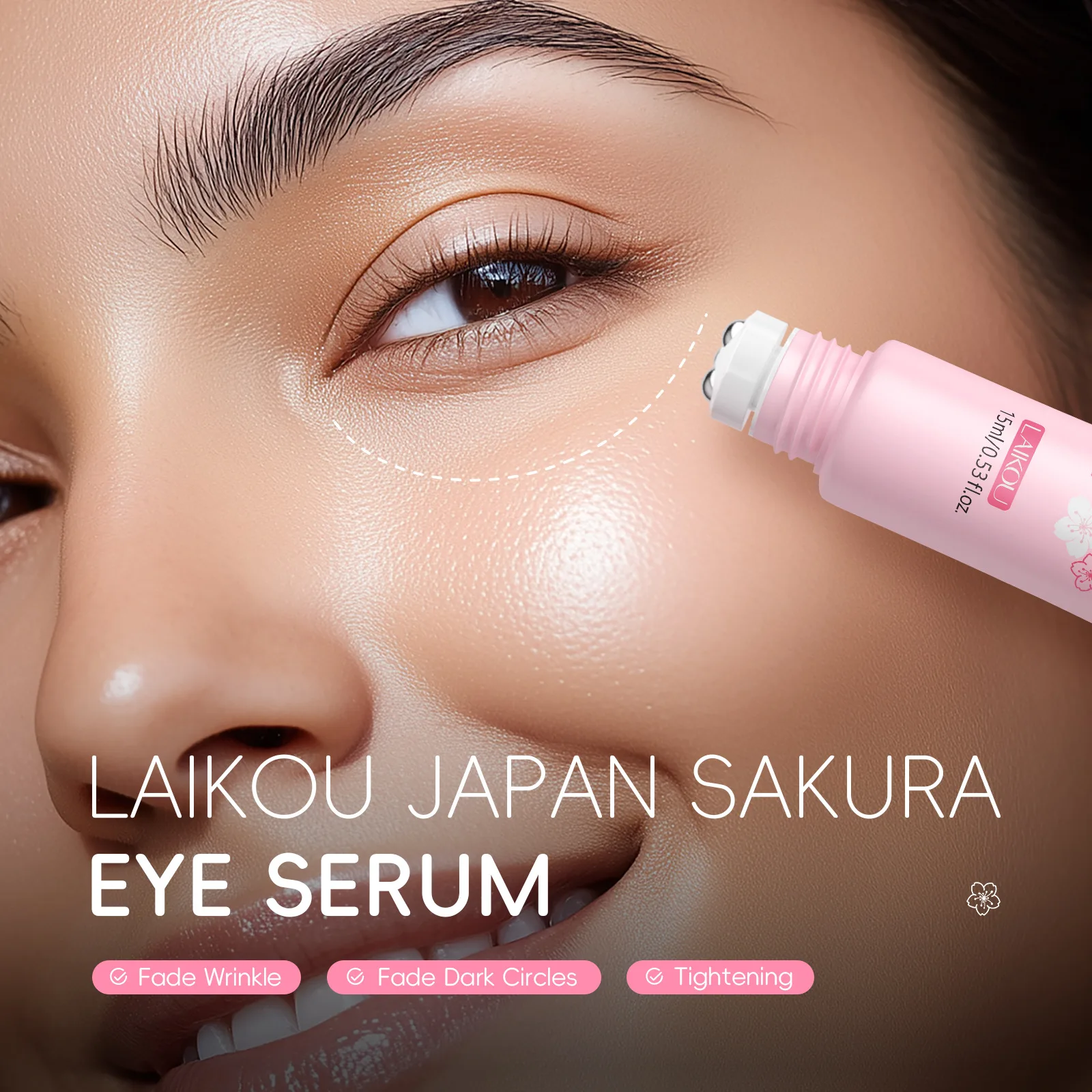 LAIKOU Sakura Anti- Wrinkle Eye Cream With Roller Ball Quick Drying Hydrating Hyaluronic Acid Refreshing Eye Serum 15ml thumbnail 3