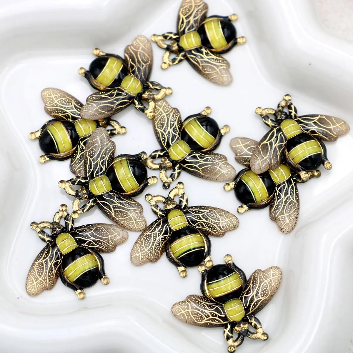 10pcs Resin Bee Charms, Flat Back Lifelike Bumble Bee for Jewelry Making, DIY Hair Pin, Shoes, Phone Case Decor Accessories thumbnail 2