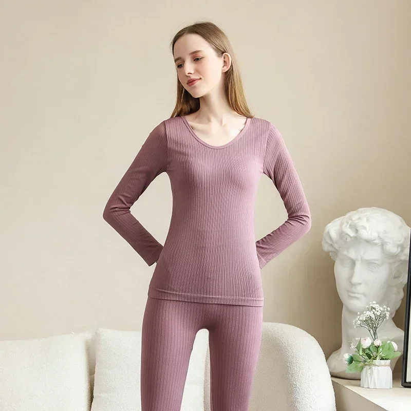 Women's Warm Thermal Underwear Sexy Ladies Intimates Long Johns Women Shaped Sets Female Middle Collar Thermal Shaping Clothes thumbnail 4