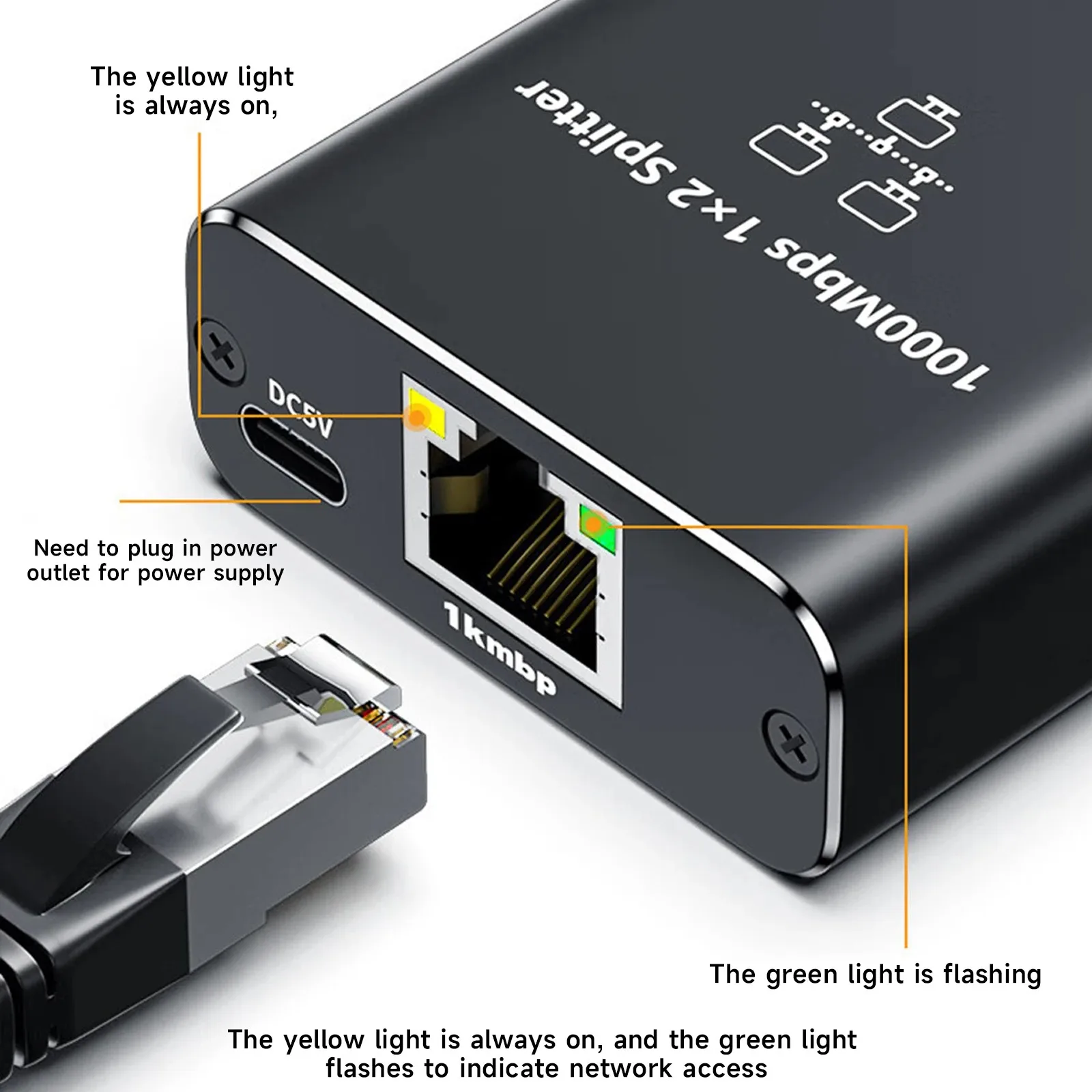 Kebidumei Gigabit Ethernet Splitter 1 to 2/3/4, 1000Mbps RJ45 LAN Internet Splitter for Hub/Switch/Router/Set-Top Box/Digital TV thumbnail 5