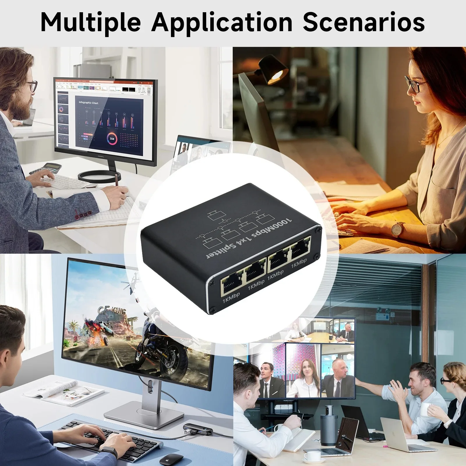 Kebidumei Gigabit Ethernet Splitter 1 to 2/3/4, 1000Mbps RJ45 LAN Internet Splitter for Hub/Switch/Router/Set-Top Box/Digital TV thumbnail 6