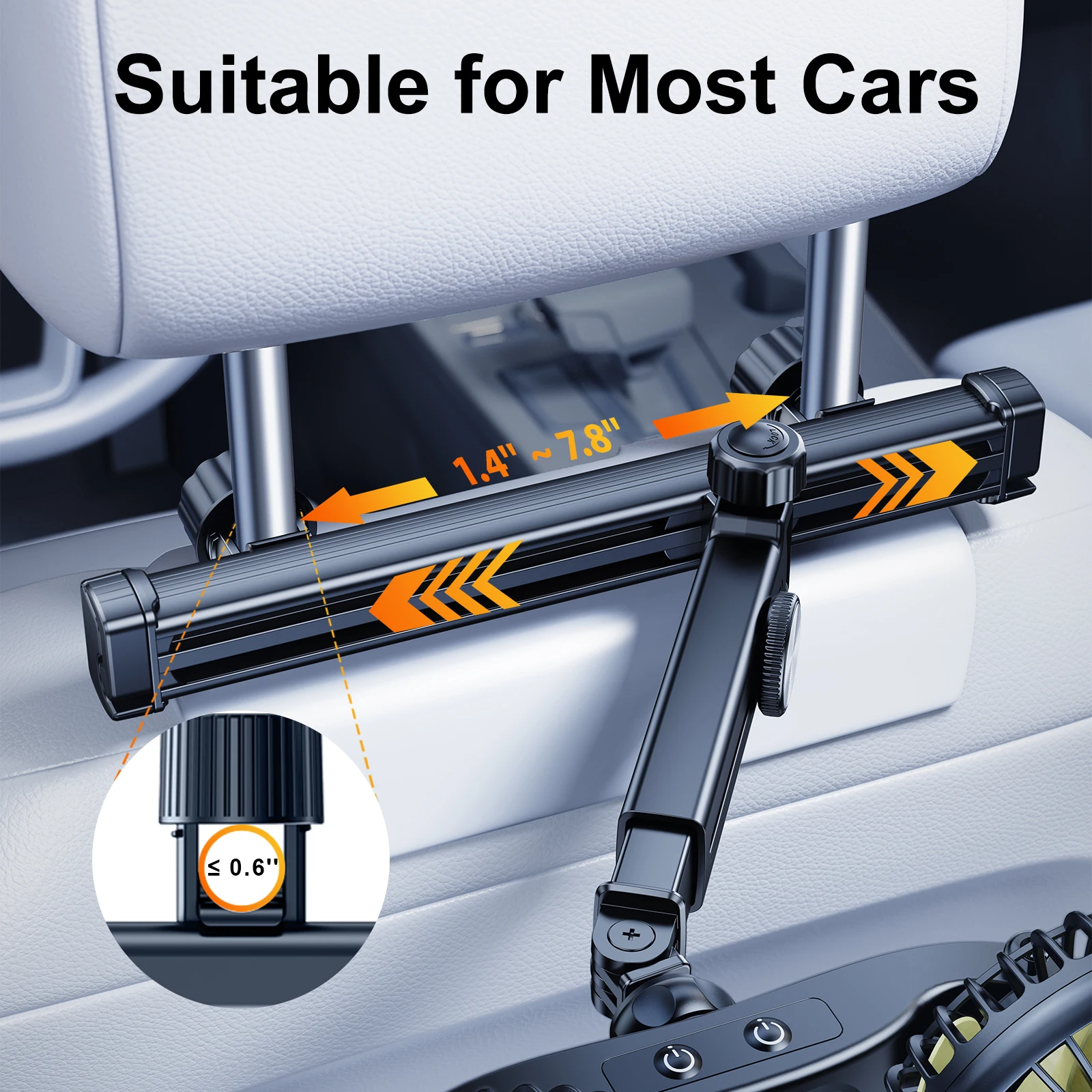 Eary Car Dual Head Fan Mount for Back Seat Headrest Air Cooler Fan With 2 Hooks Long Arm Adjustable 3 Speeds For Truck SUV Sedan thumbnail 3