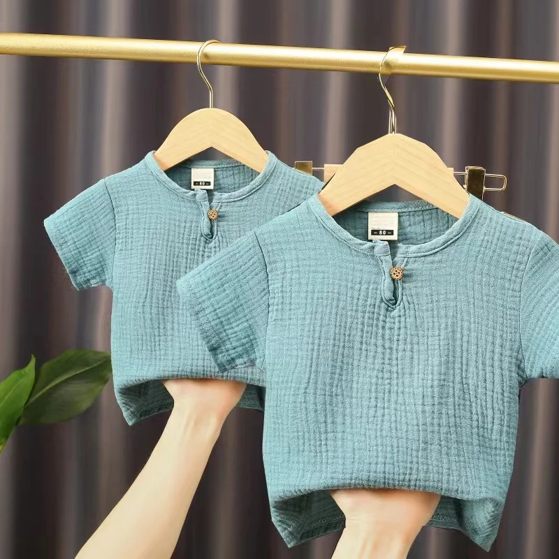 Baby Girls Boys  T Shirts Linen Cotton Boys Tops Children T-shirt  Summer Baby Boys Girls T-shirt Children Clothes Kids thumbnail 2