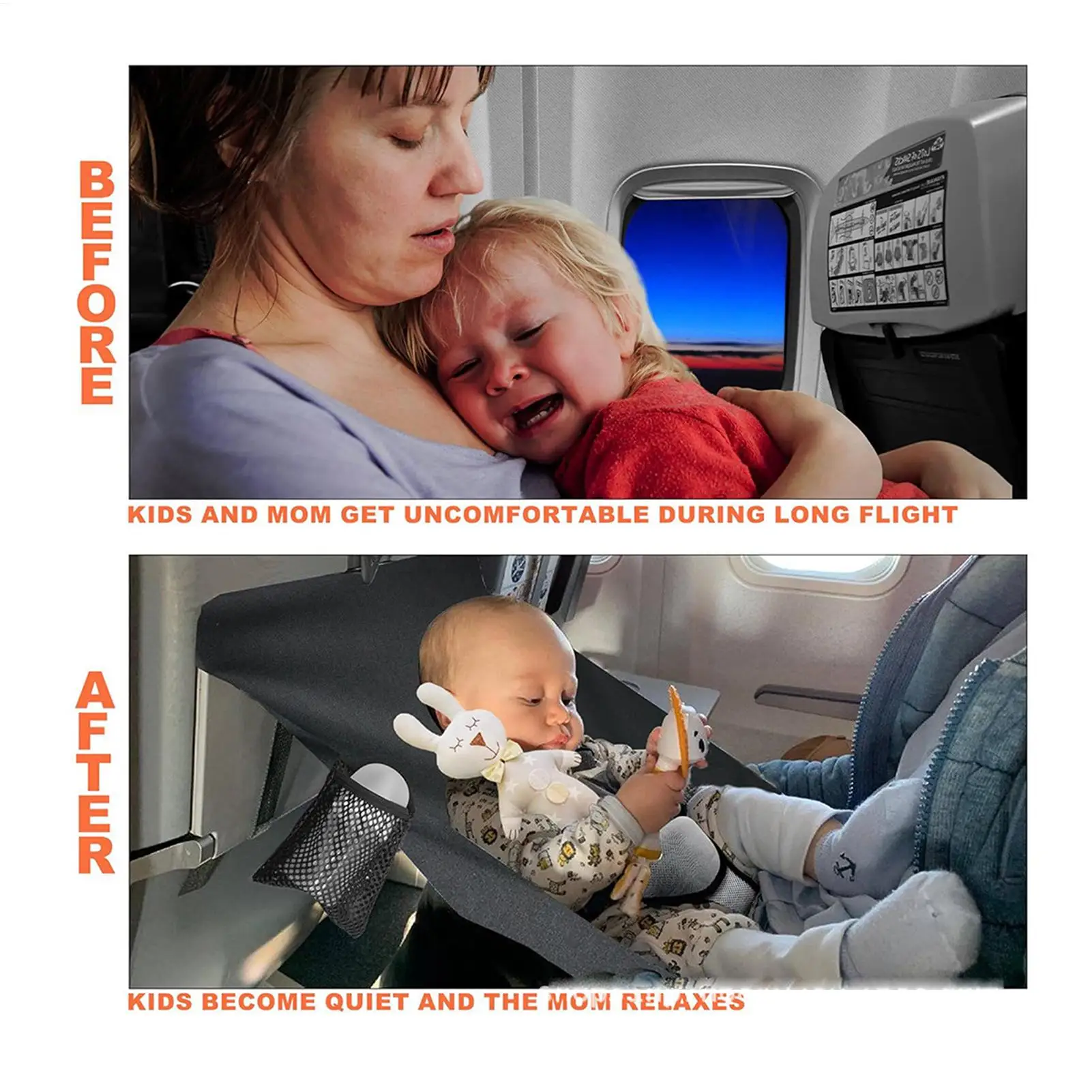 Kids Airplane Seat Extender Toddler Airplane Bed with Side Pocket Comfortable Breathable baby plane Travel Footrest Hammock thumbnail 4