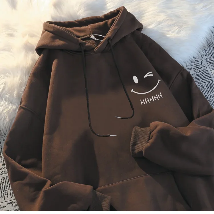 Women's Smiling Face Funny Fashion Couple Hooded Sweater American Heavyweight Loose Thickened Cashmere Boys' Hoodie Pullover Top thumbnail 5