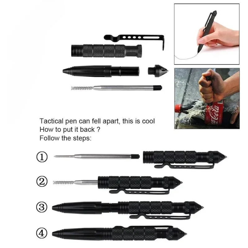 Multifunction Tactical Pen Self Defense Emergency Survival Tool Glass Breaker Tungsten Steel Writing Pen Outdoor Rescue Escape thumbnail 5