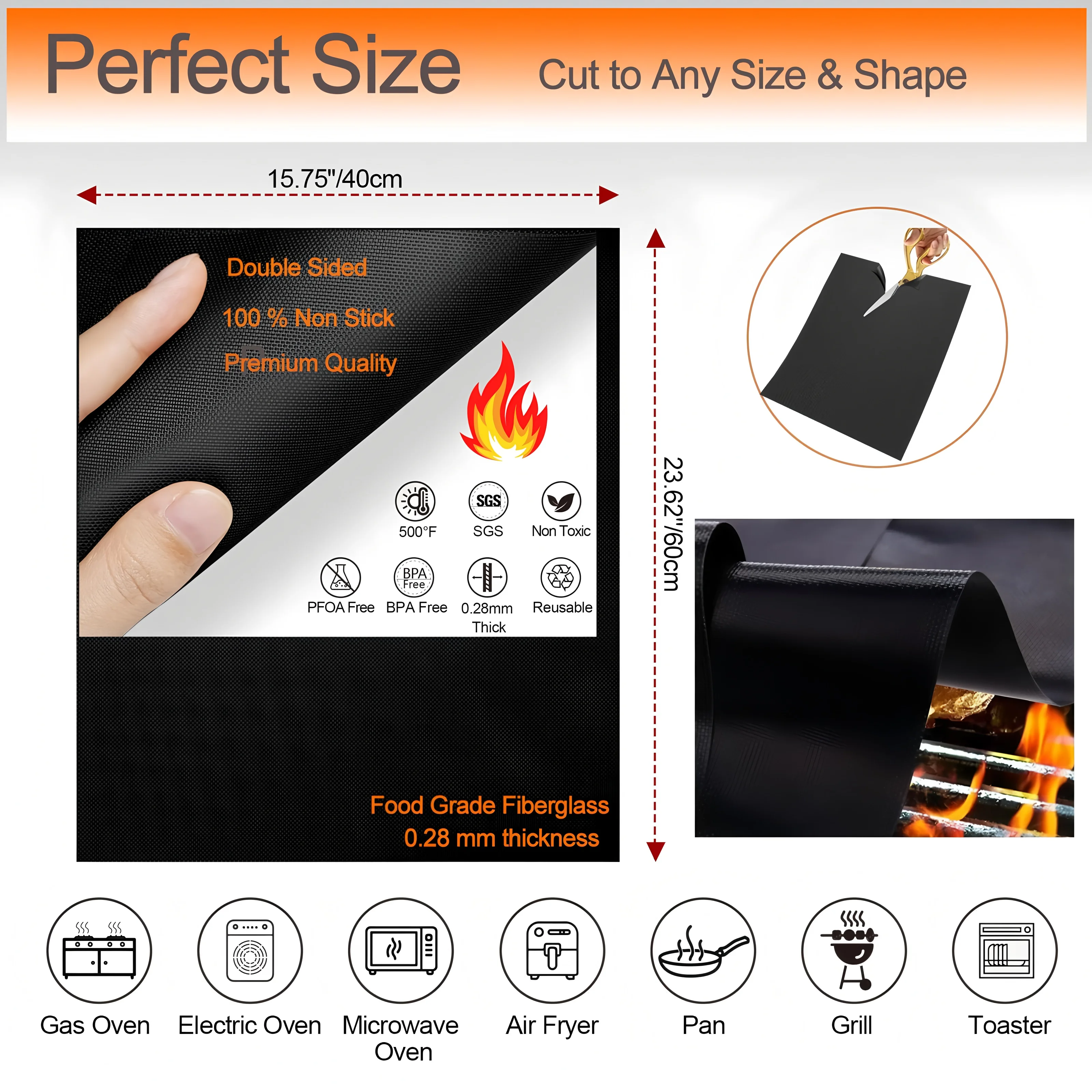 Oven Bottom Liners Non Stick Barbecue Grill Mats Reusable Kitchen Toaster Liner Air Fryer Cooking Heat Resistant Baking Paper thumbnail 2