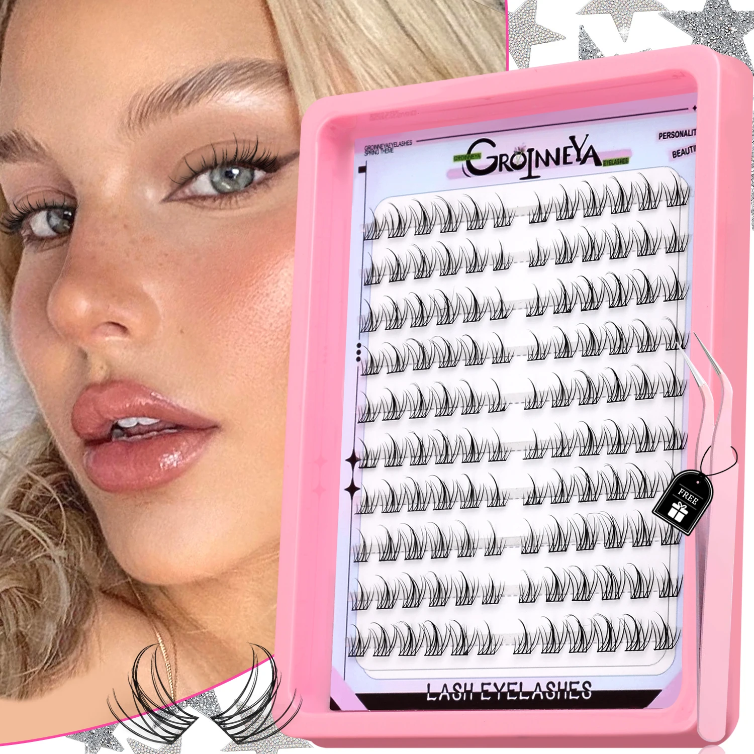 GROINNEYA Natural Cluster Lashes Manga Lashes Soft Cross Wispy Individual Cluster Eyelashes Extension Makeup thumbnail 3