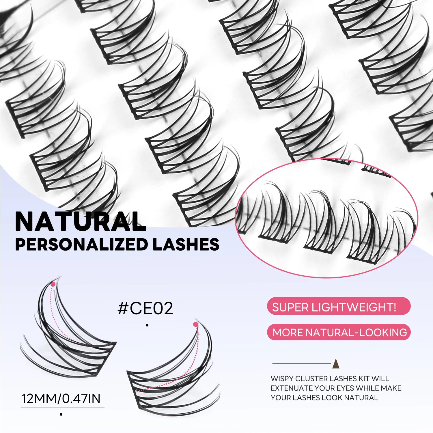 GROINNEYA Natural Cluster Lashes Manga Lashes Soft Cross Wispy Individual Cluster Eyelashes Extension Makeup thumbnail 5