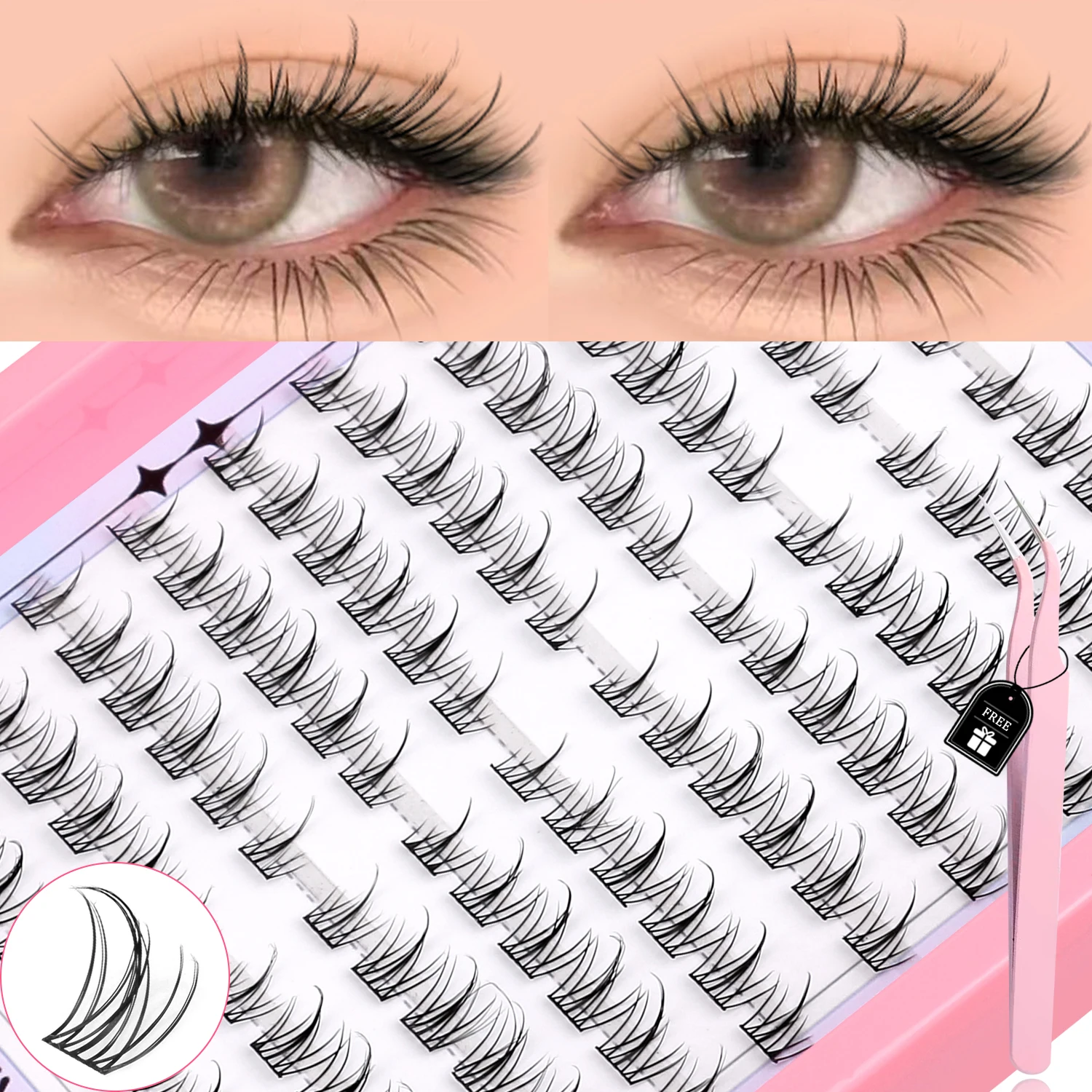 GROINNEYA Natural Cluster Lashes Manga Lashes Soft Cross Wispy Individual Cluster Eyelashes Extension Makeup thumbnail 2